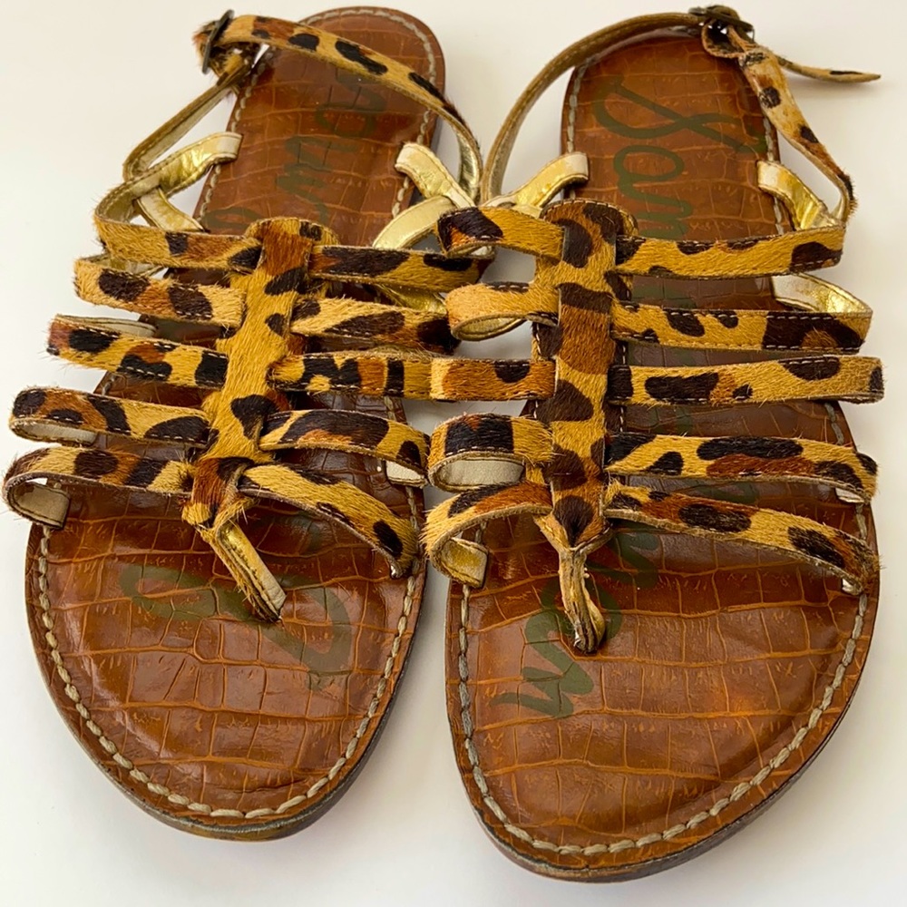 SAM EDELMAN GARLAND Leopard Leather Sandals s8 - Picture 1 of 10